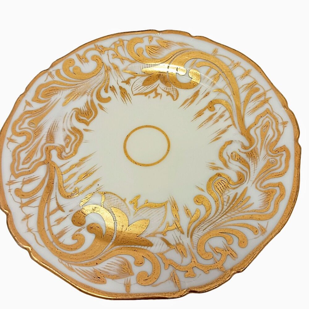 4 Pieces 24k Gold Hand Painted TEA CUP SAUCERS SET Scalloped Hollywood Regency - Picture 6 of 16